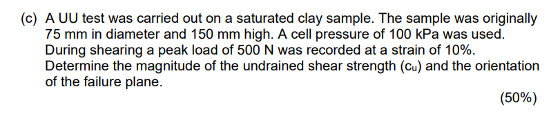 ( c ) A UU test was carried out on a saturated