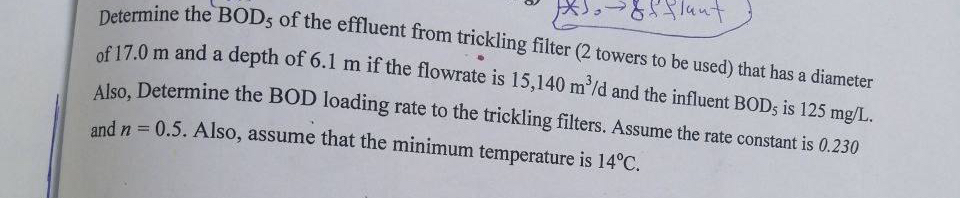 Determine the B O D 5 of the effluent from