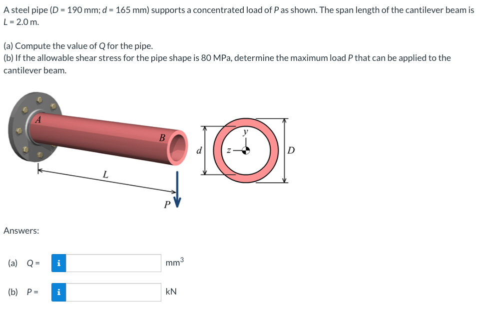 A steel pipe ( D = 1 9 0 m m ; d = 1 6 5 m m )