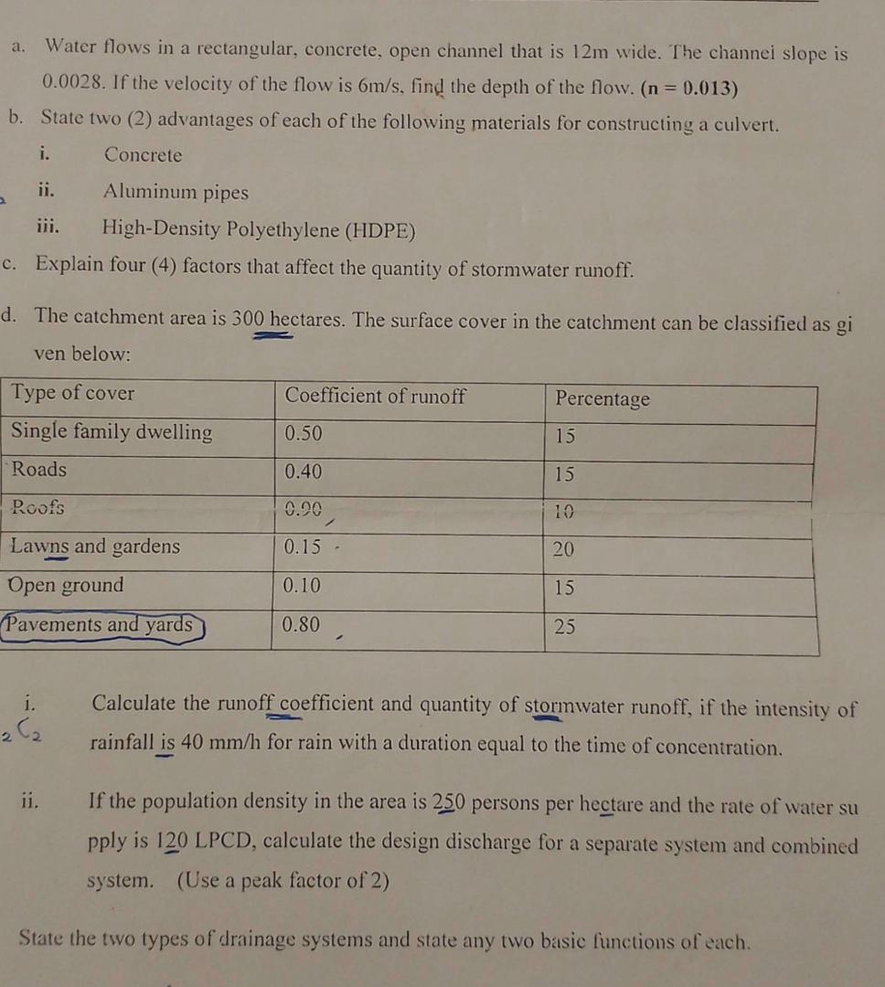 sdd a . Water flows in a rectangular, concrete,