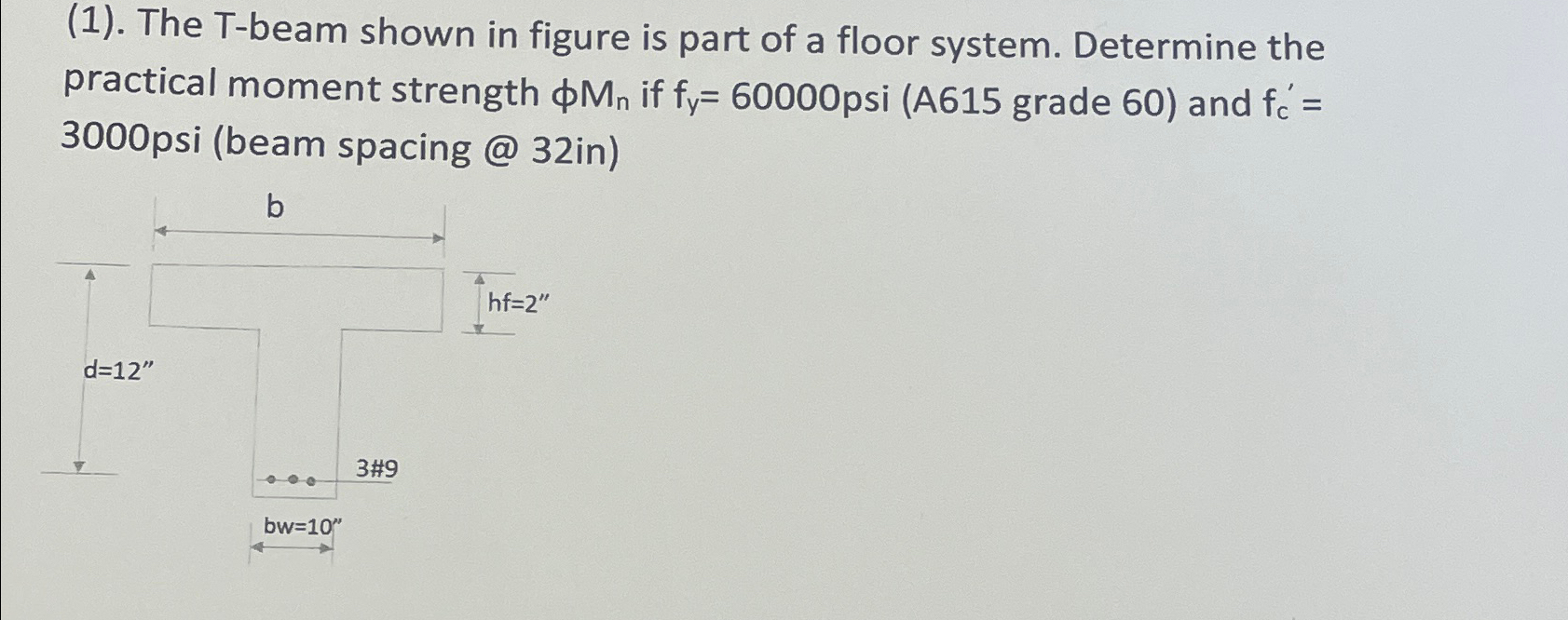 ( 1 ) . The T - beam shown in figure is part of a