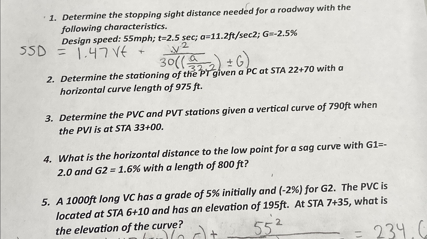 Determine the stopping sight distance needed for