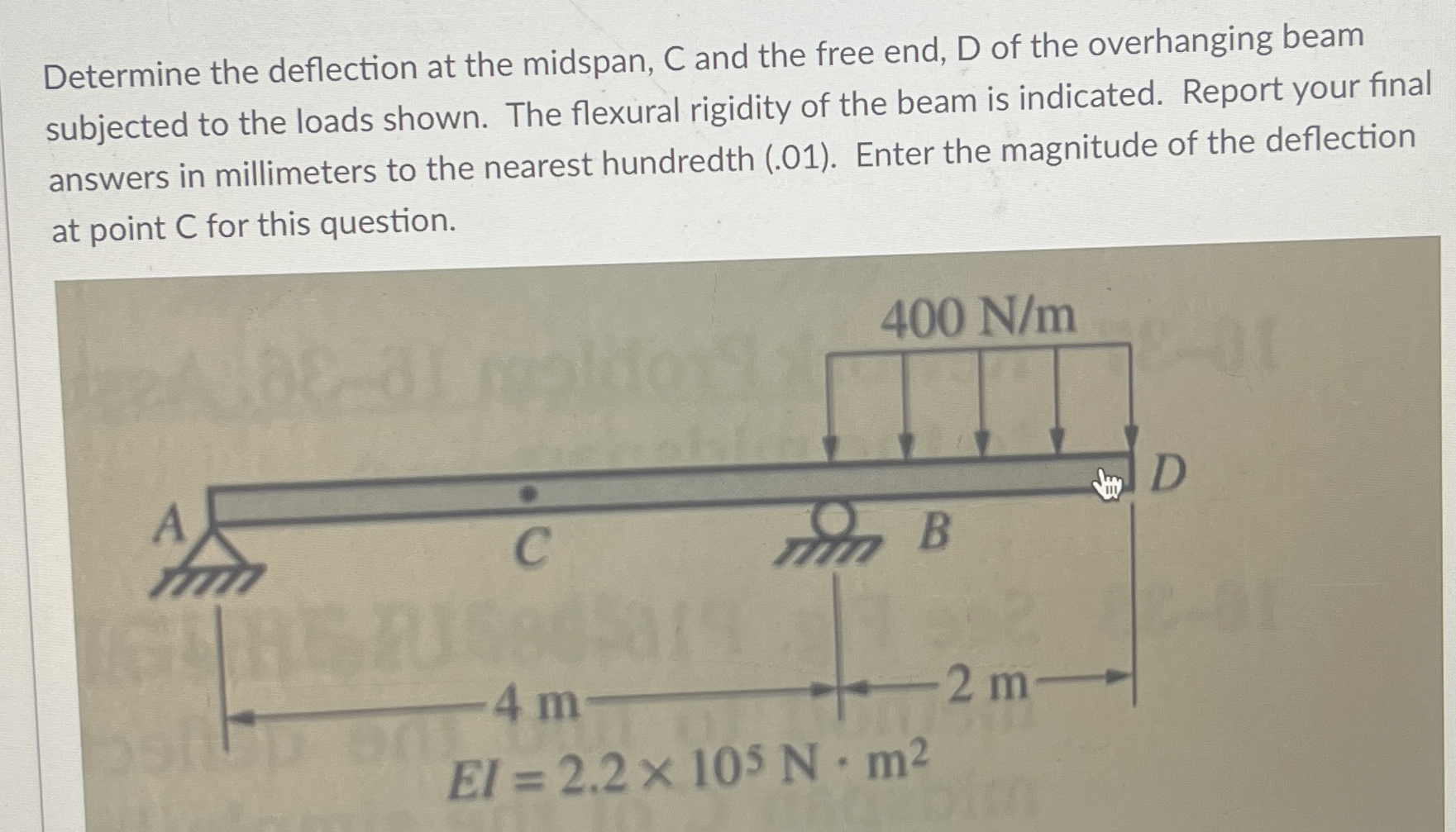 Determine the deflection at the midspan, C and
