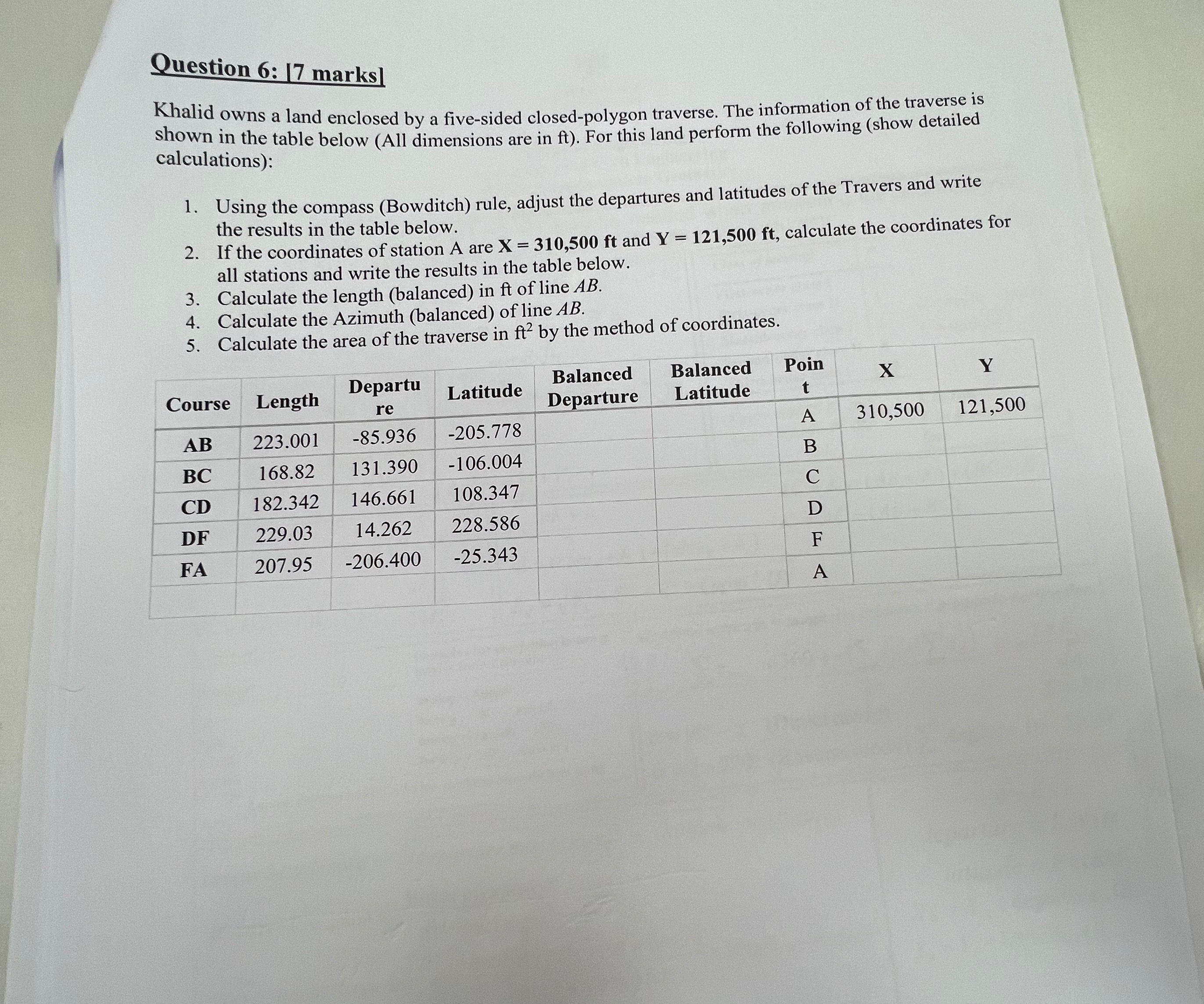 Question 6 : | 7 | marks ] Khalid owns a land