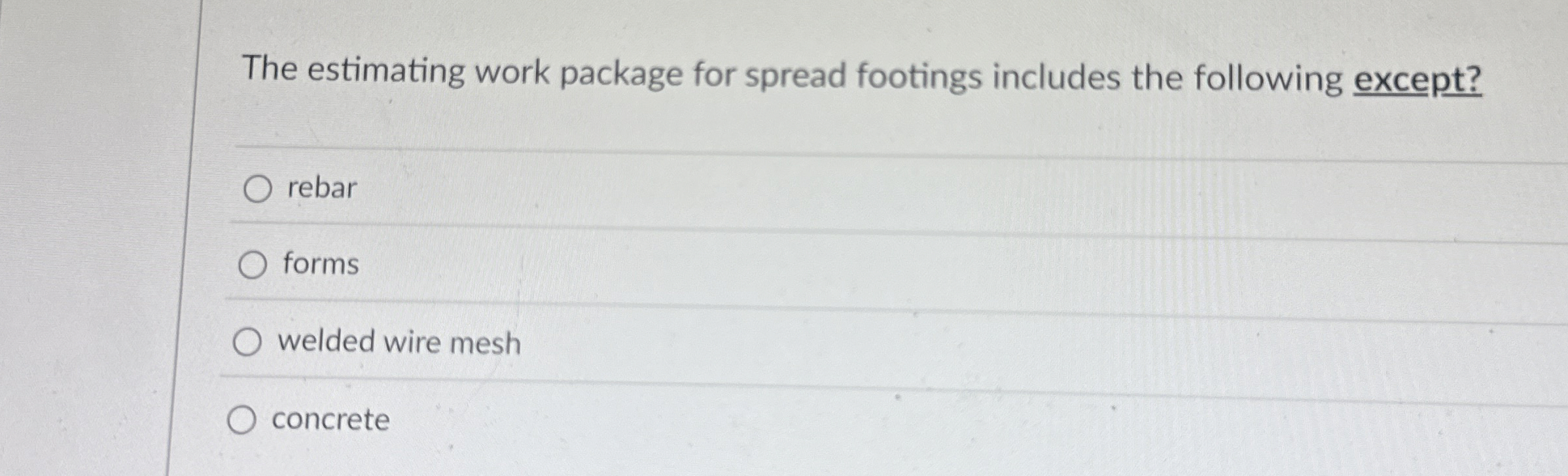 The estimating work package for spread footings