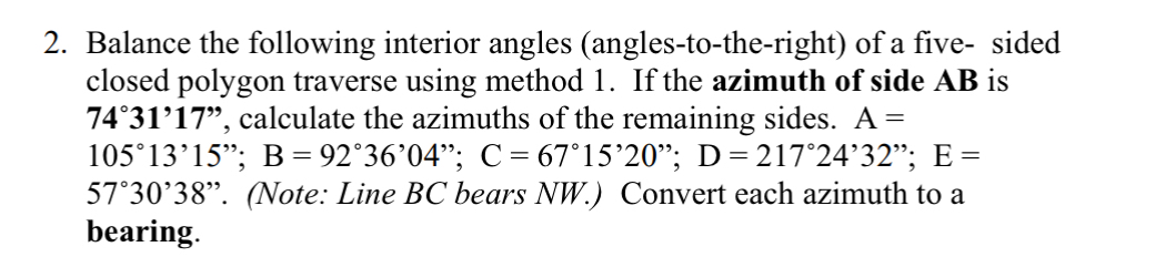 Balance the following interior angles ( angles -