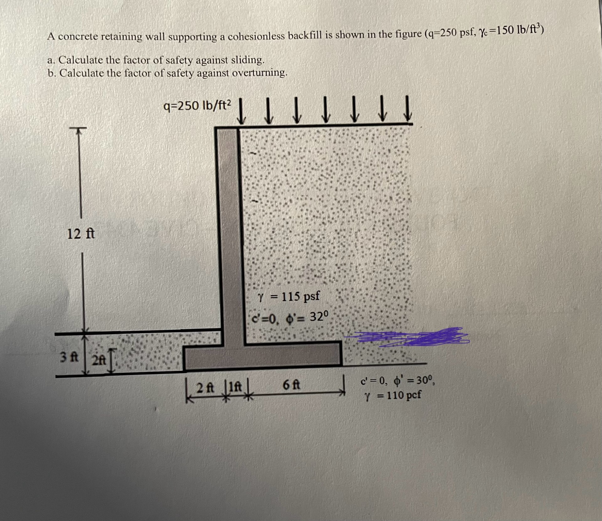 A concrete retaining wall supporting a