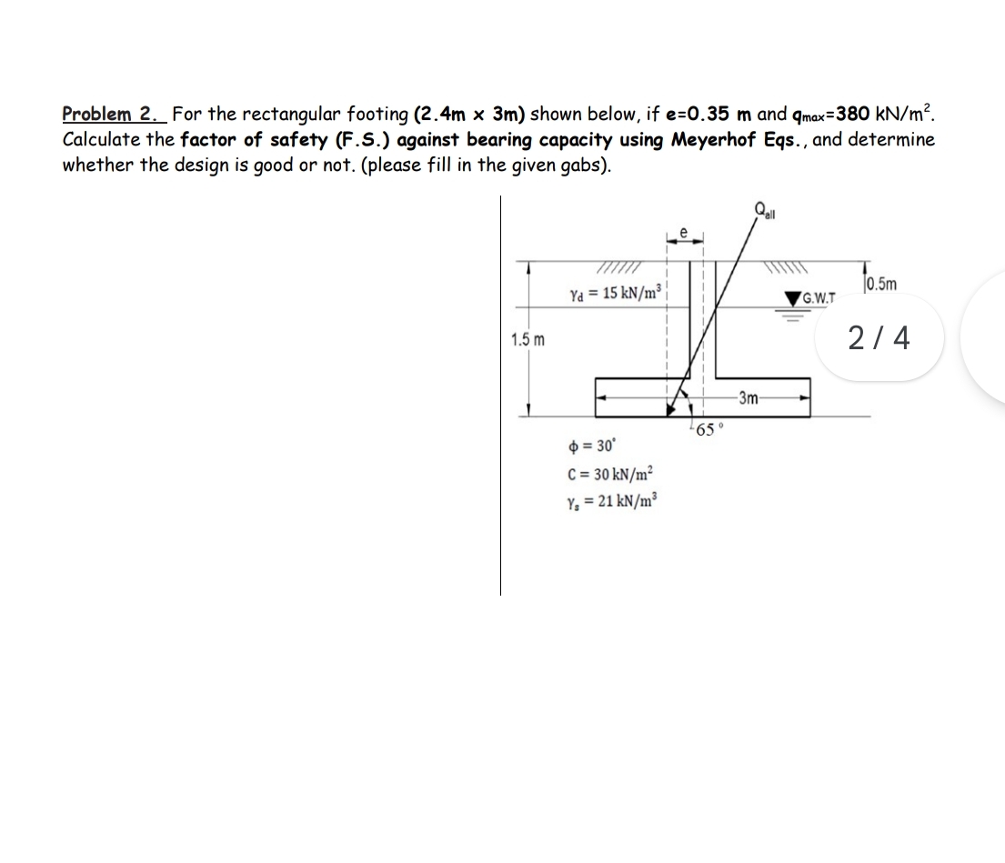 Problem 2 . For the rectangular footing ( 2 . 4 m