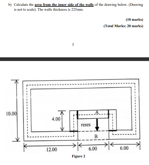b ) Calculate the area from the inner side of the