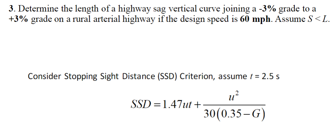 Determine the length of a highway sag vertical