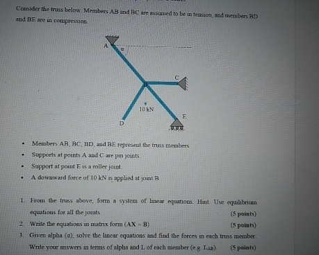 Consider the truss below. Members A B and B C are