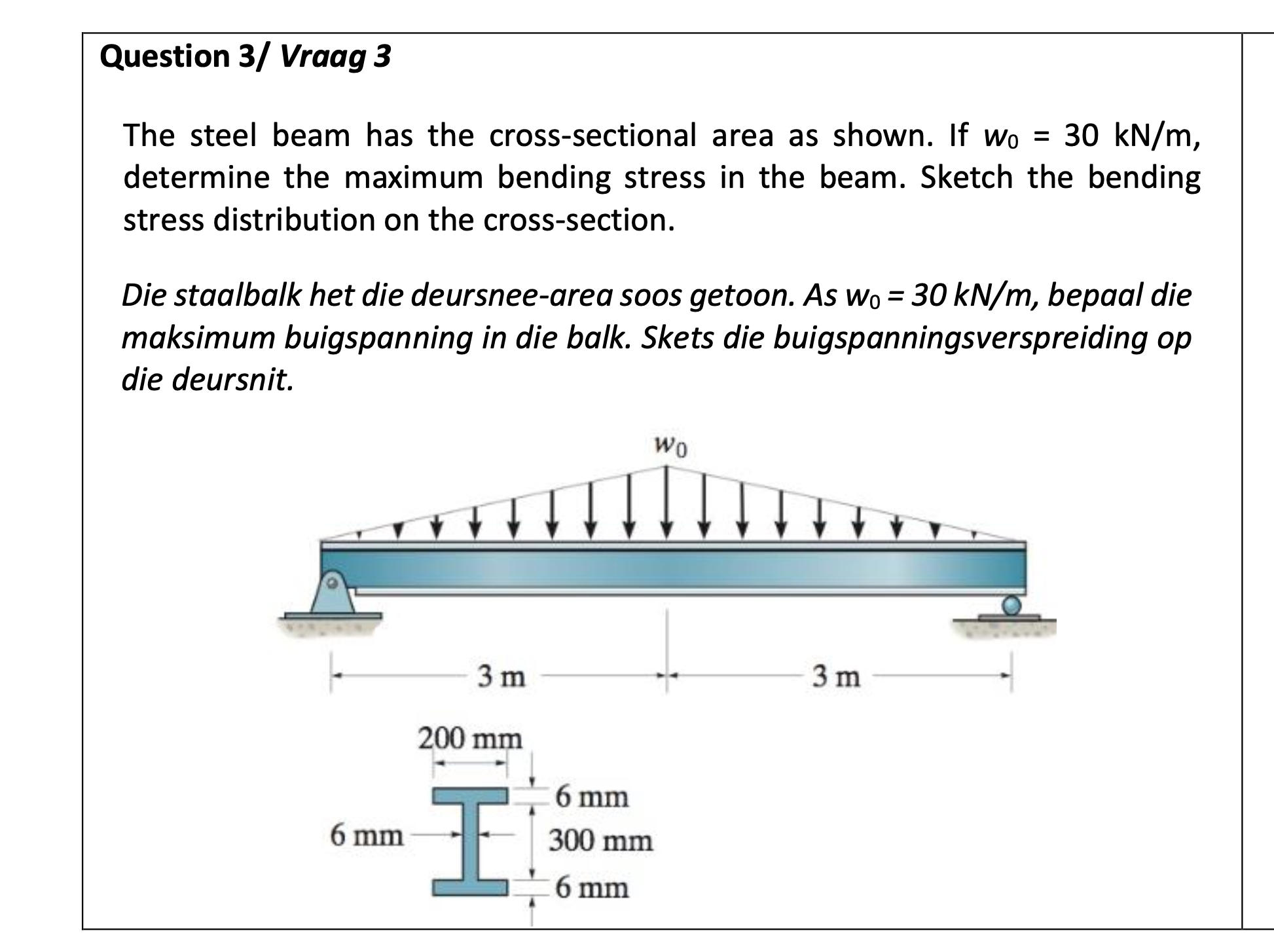 Question 3 / Vraag 3 The steel beam has the cross