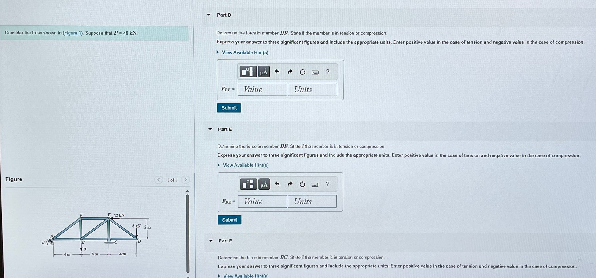 Part D Consider the truss shown in ( Figure 1 ) .