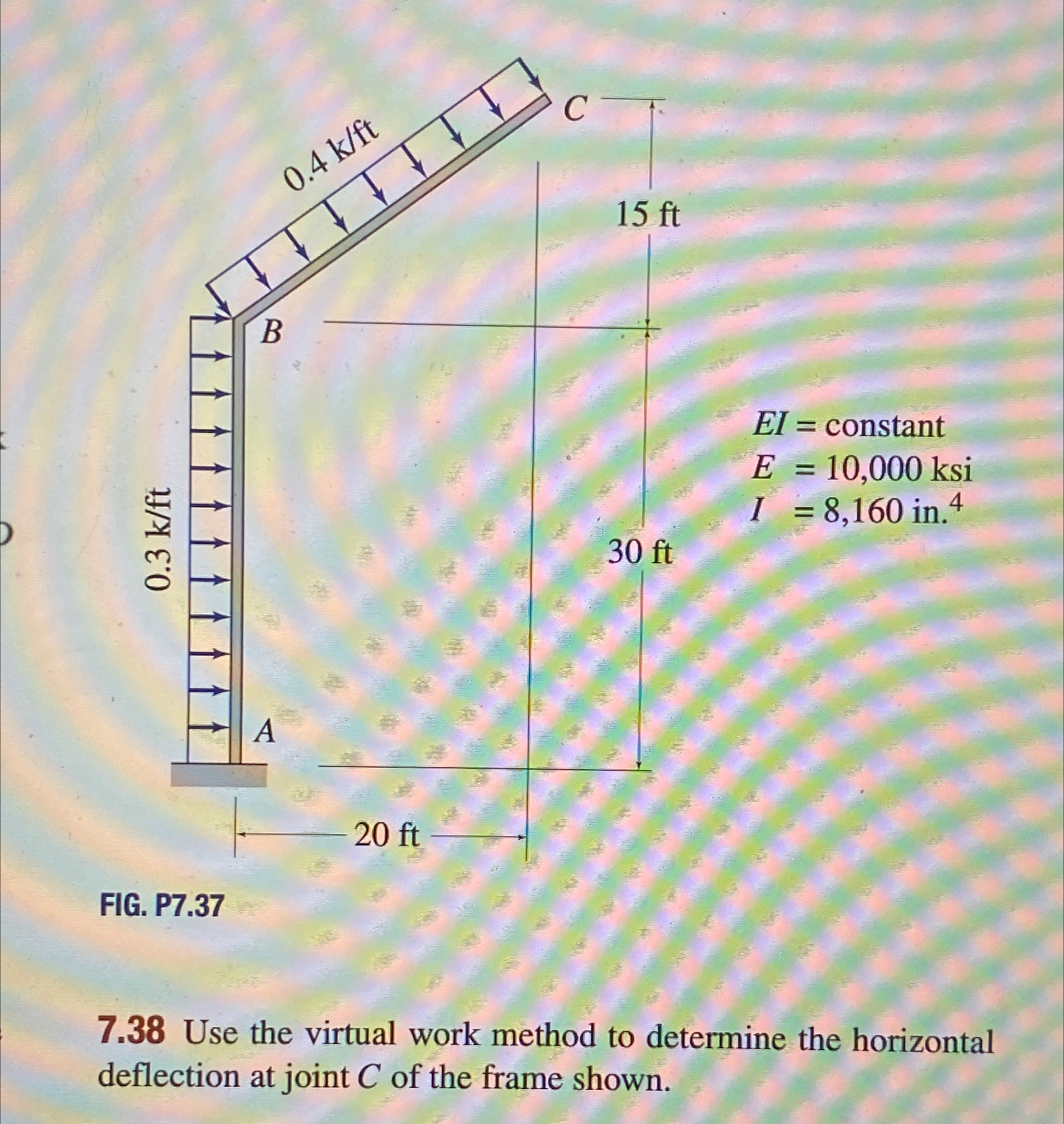 E I = constant E = 1 0 , 0 0 0 ksi I = 8 , 1 6 0