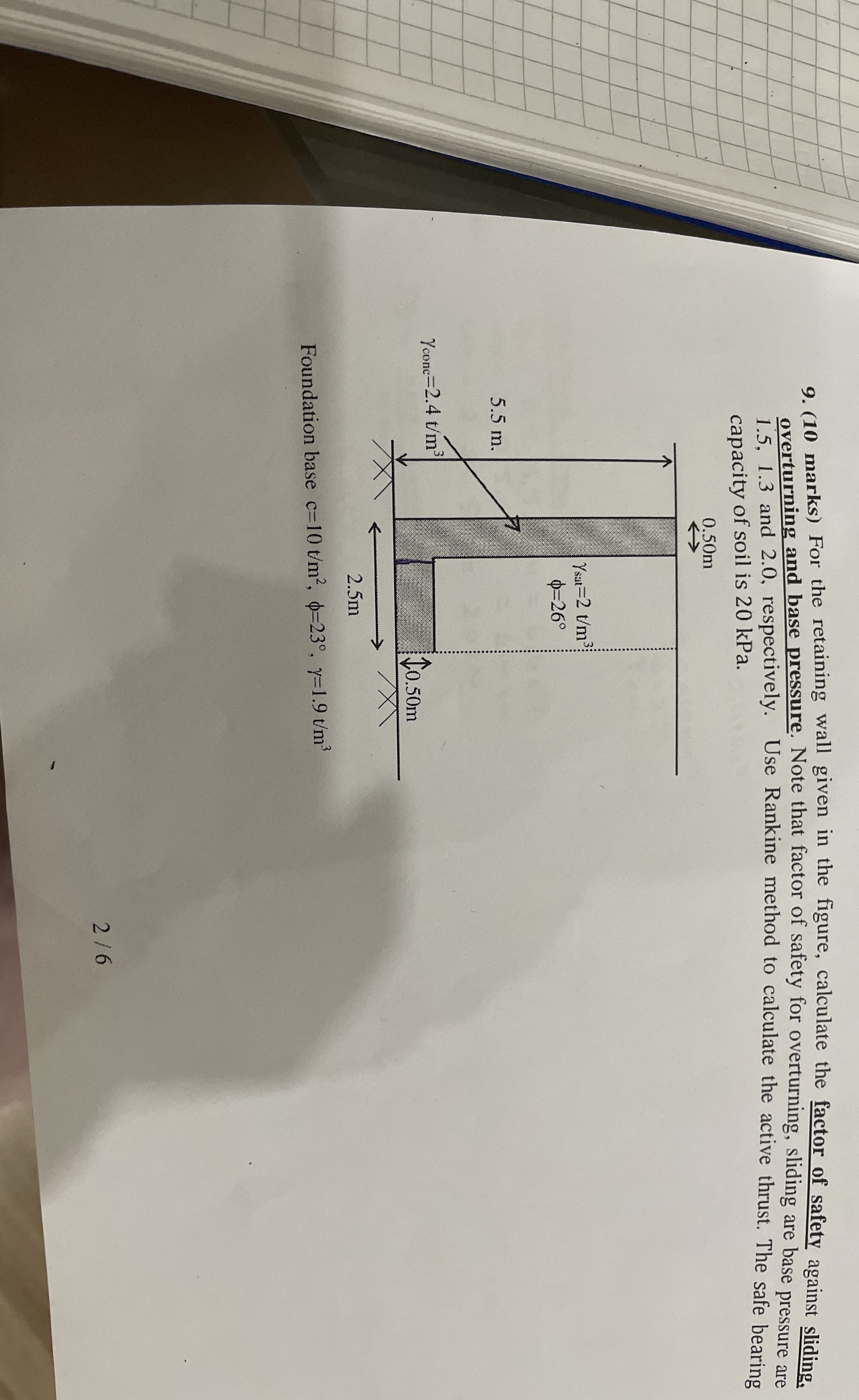 ( 1 0 marks ) For the retaining wall given in the