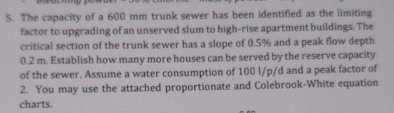 The capacity of a 6 0 0 m m trunk sewer has been