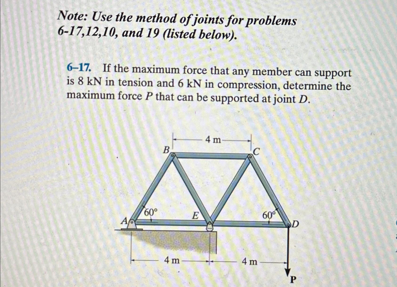 Note: Use the method of joints for problems 6 - 1