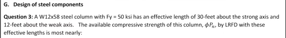 G . Design of steel components Question 3 : A W 1