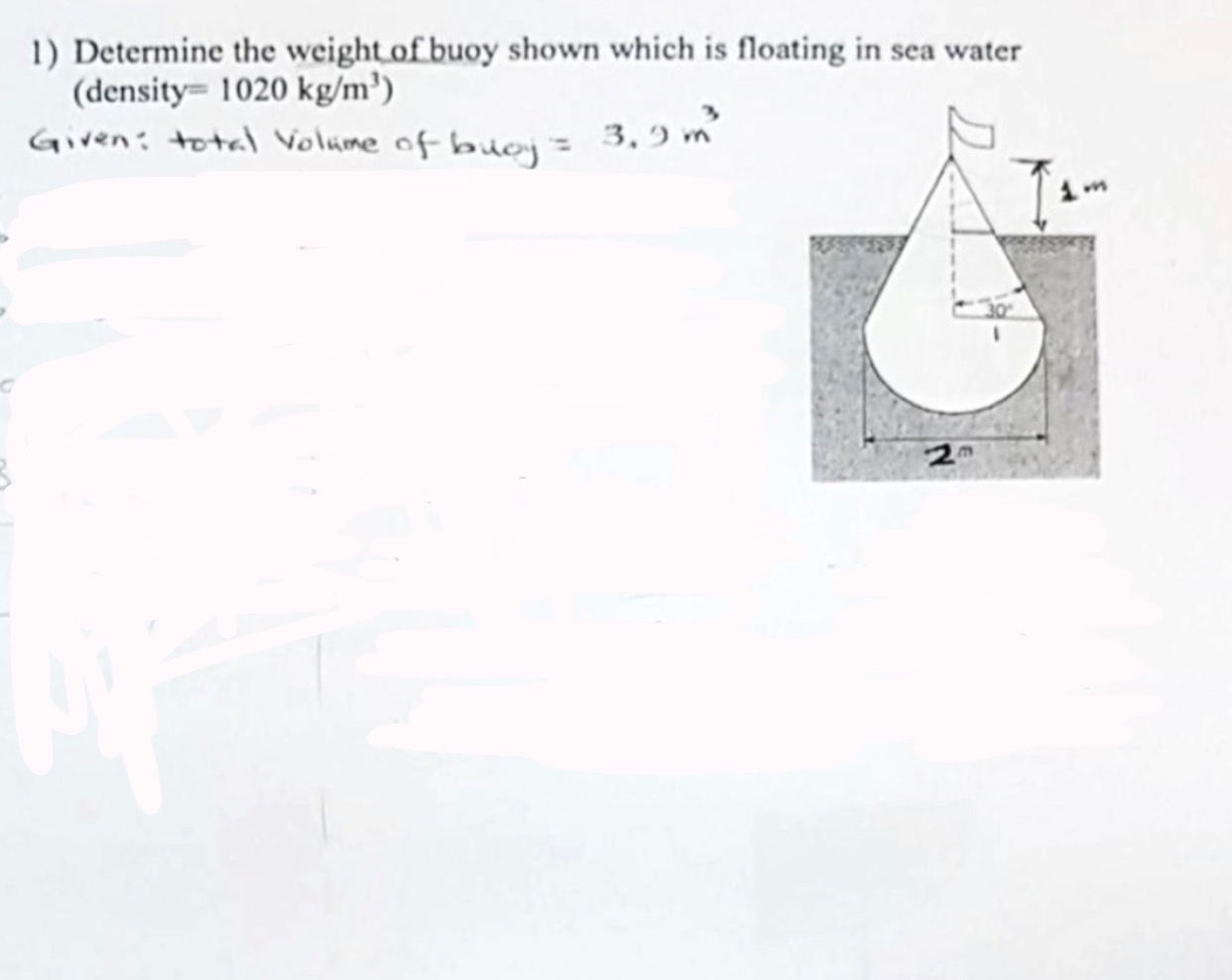 Determine the weight of buoy shown which is