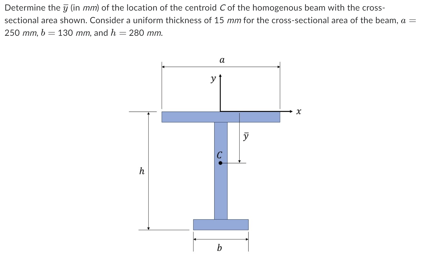 Determine the ? b a r ( y ) ( in m m ) of the