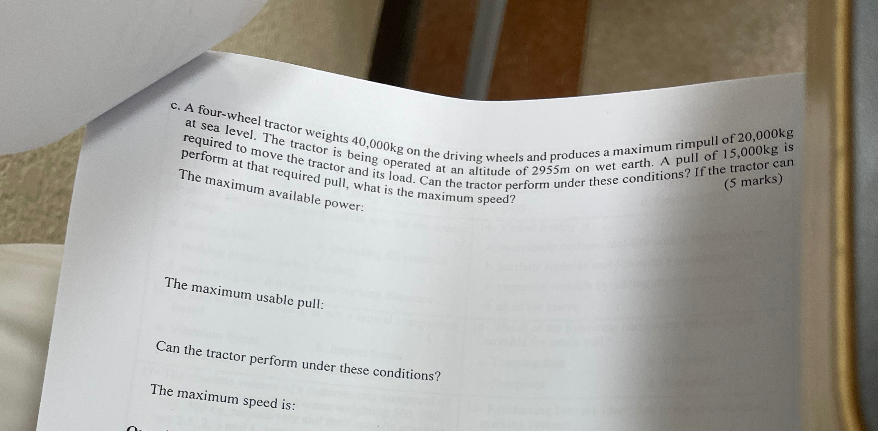 c . A four - wheel tractor weights 4 0 , 0 0 0 k