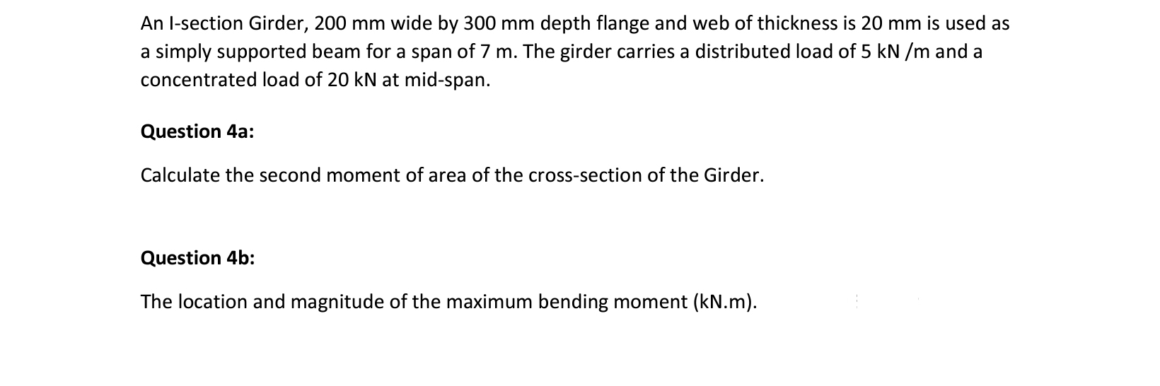 An I - section Girder, 2 0 0 m m wide by 3 0 0 m
