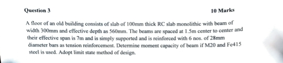 Question 3 1 0 Marks A floor of an old building