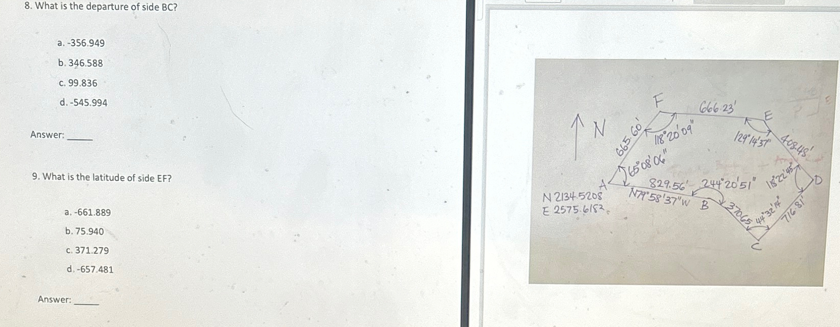What is the departure of side B C ? a . - 3 5 6 .