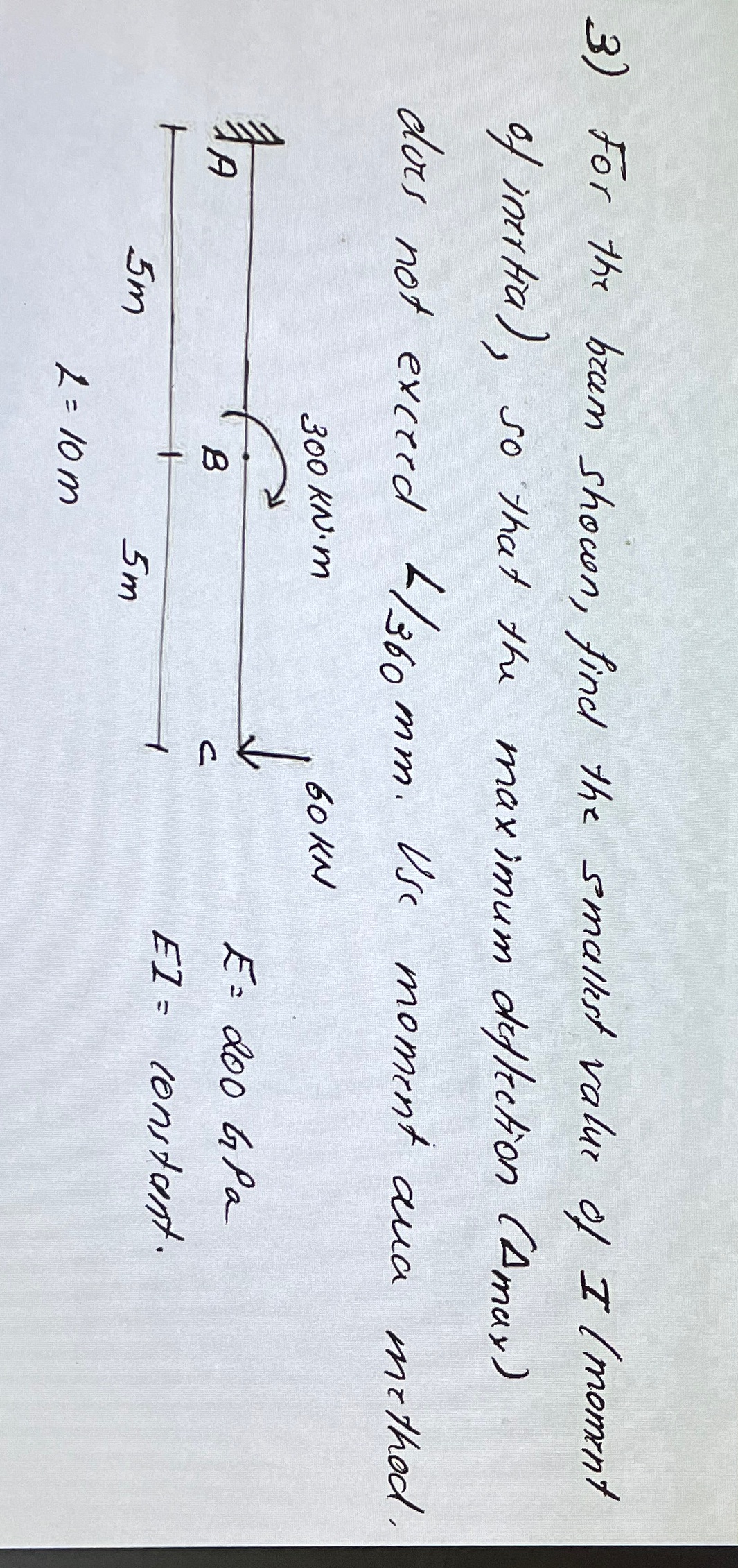 For the bram shown, find the smallest value of I