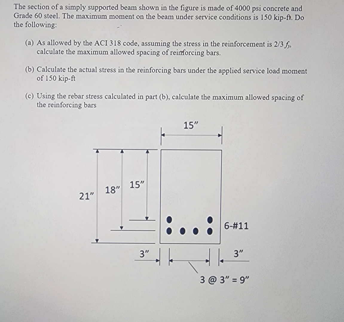 The section of a simply supported beam shown in