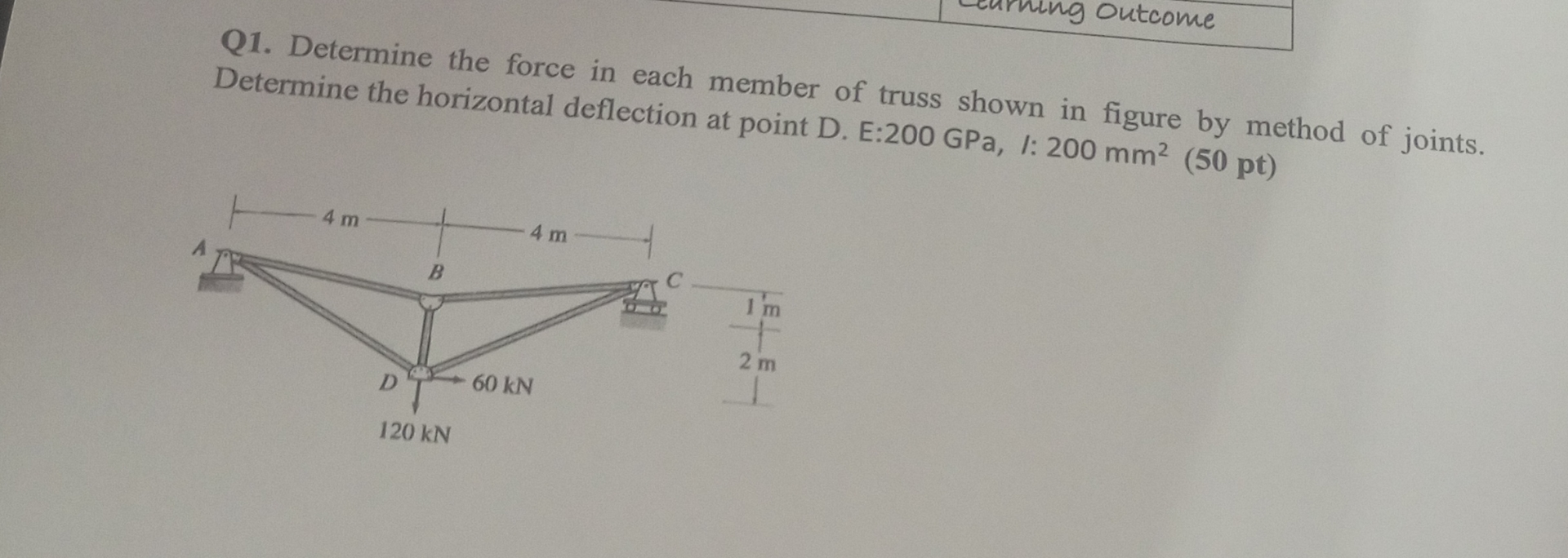 Q 1 . Determine the force in each member of truss