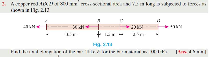 A copper rod ABCD of 8 0 0 m m 2 cross -