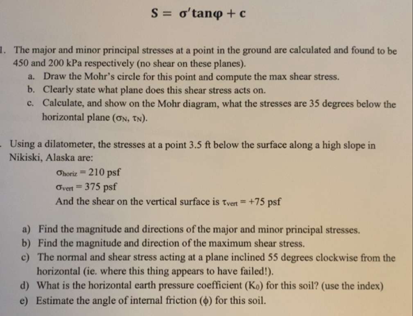 S = ' t a n + c The major and minor principal