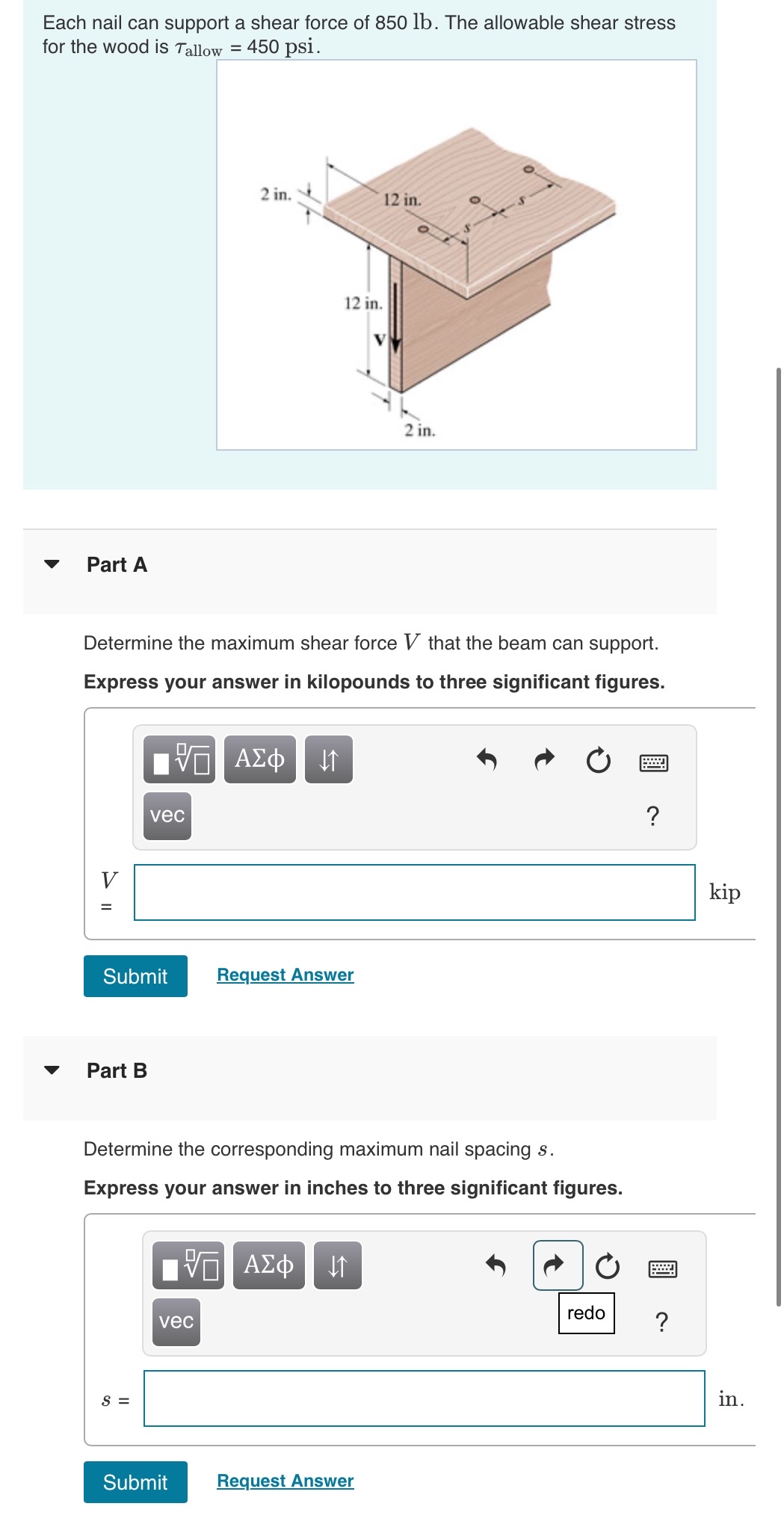 Each nail can support a shear force of 8 5 0 l b
