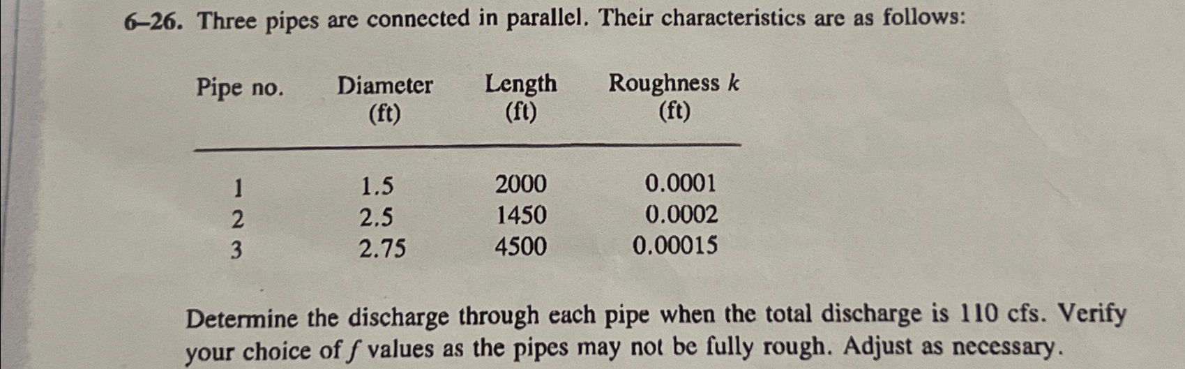 6 - 2 6 . Three pipes are connected in parallel.