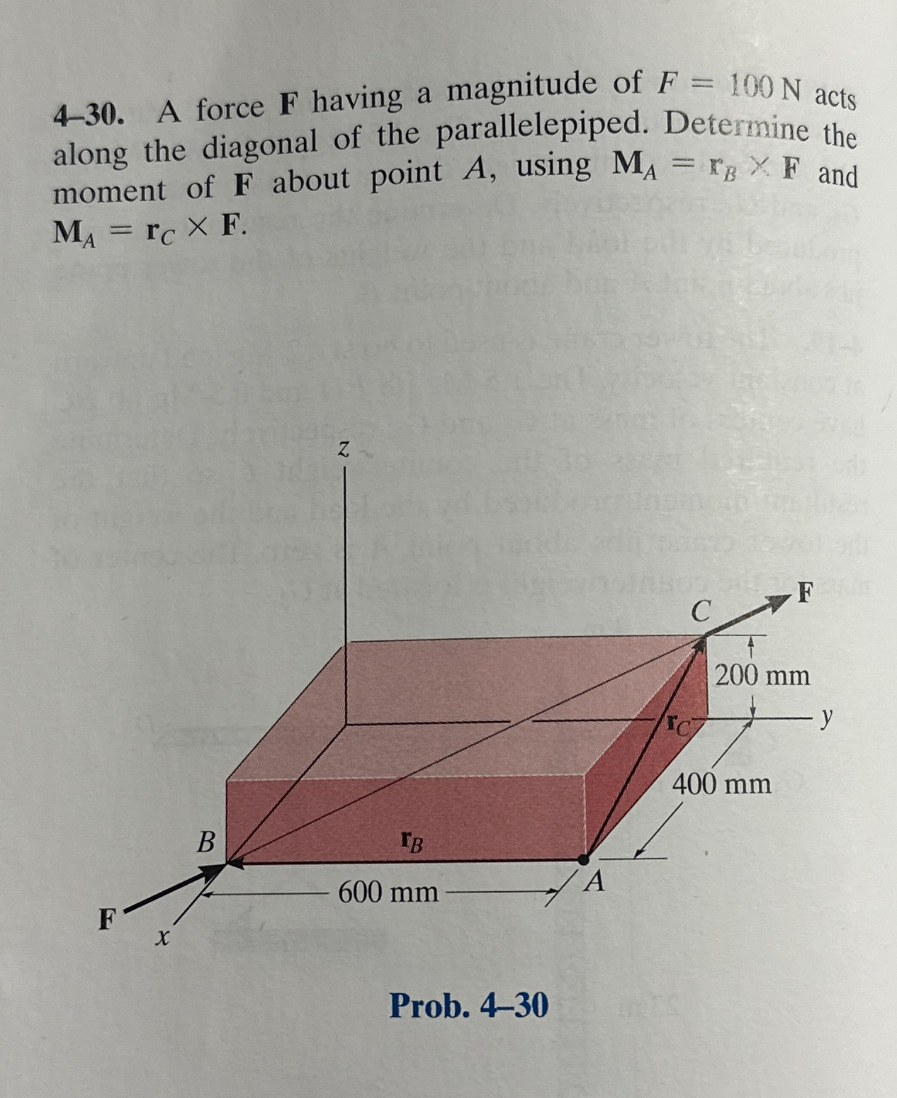 4 - 3 0 . A force F having a magnitude of F = 1 0