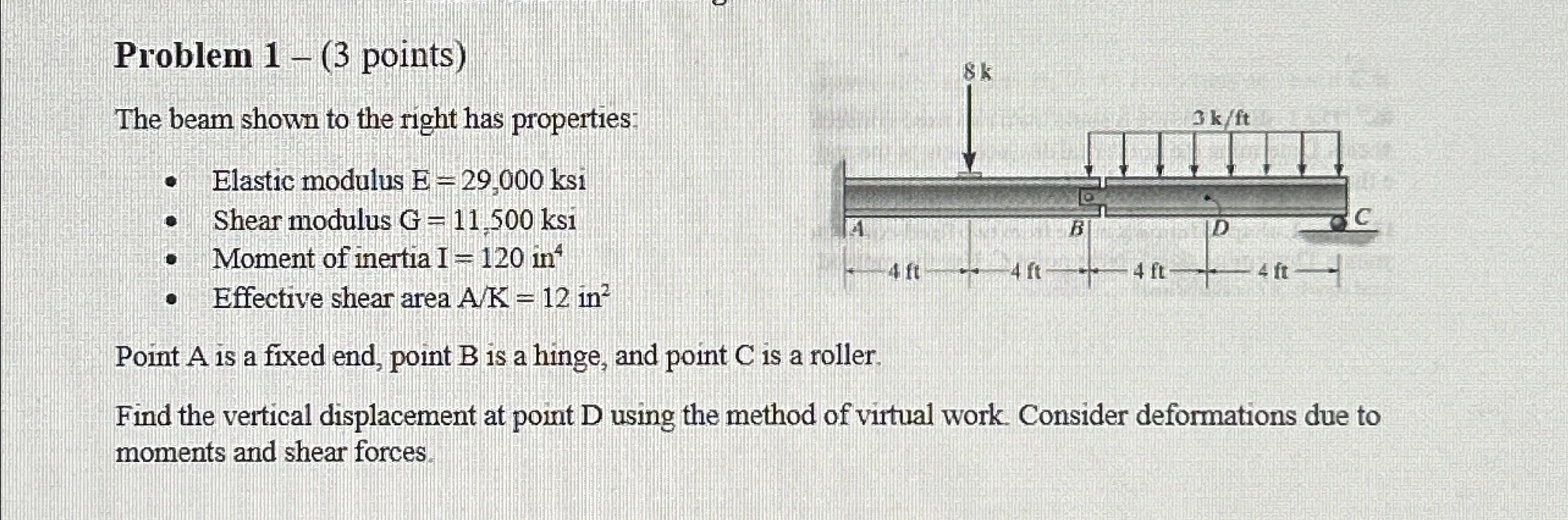 Problem 1 - ( 3 points ) The beam shown to the