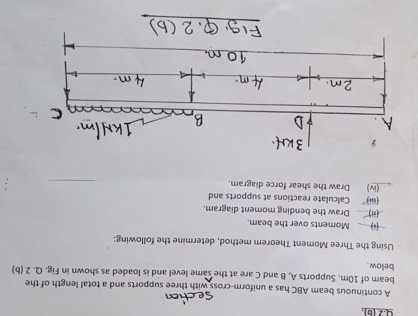 Q . 2 ( b ) . Section A continuous beam ABC has a