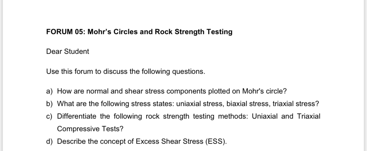 FORUM 0 5 : Mohr's Circles and Rock Strength