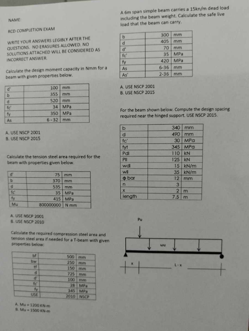 NAME: RCD COMPLETION EXAM WRITE YOUR ANSWERS