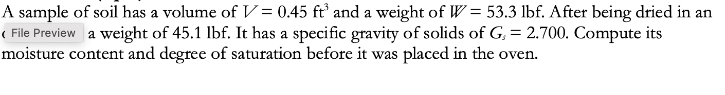 A sample of soil has a volume of V = 0 . 4 5 f t