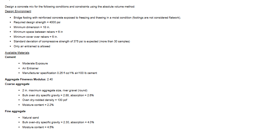 Part 1 : Calculate the strength requirements. (