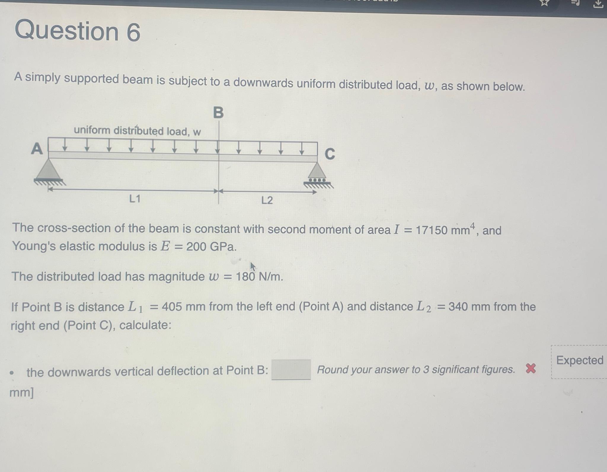 Question 6 A simply supported beam is subject to