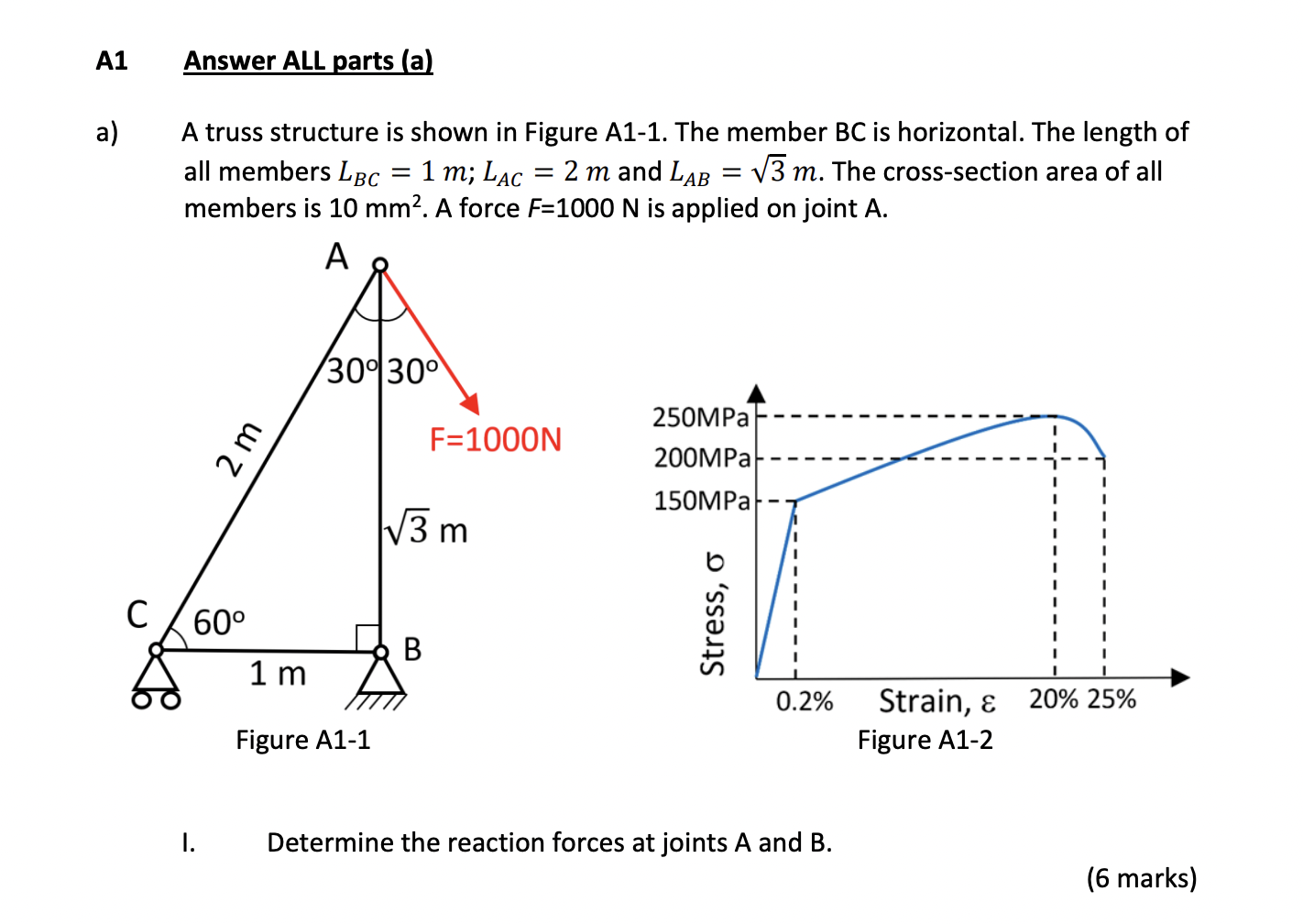 A 1 Answer ALL parts ( a ) a ) A truss structure
