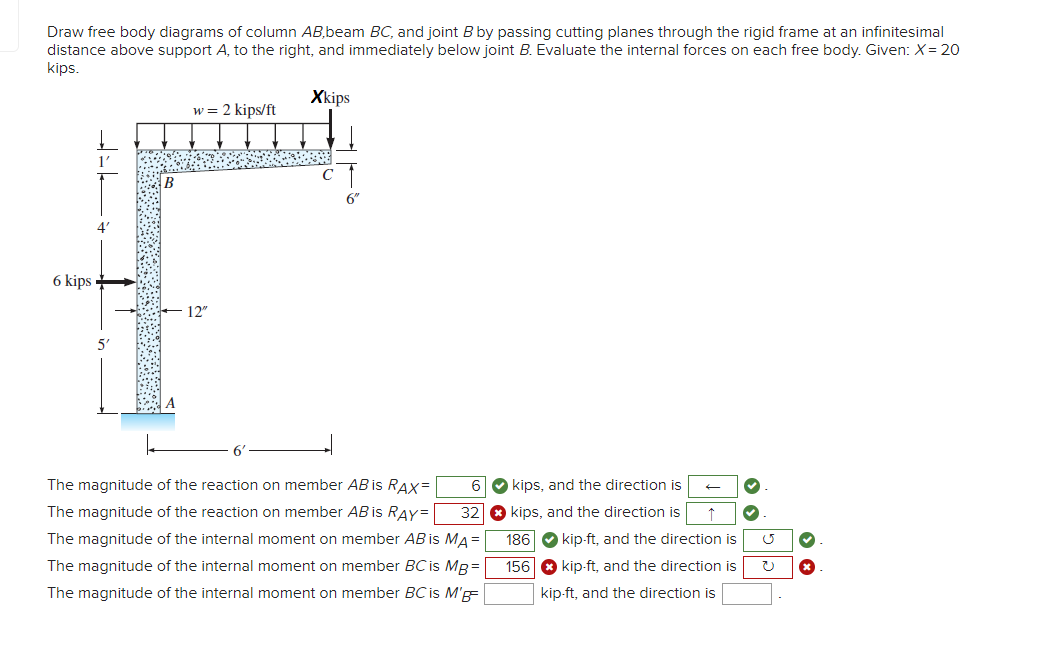 Draw free body diagrams of column A B , beam B C