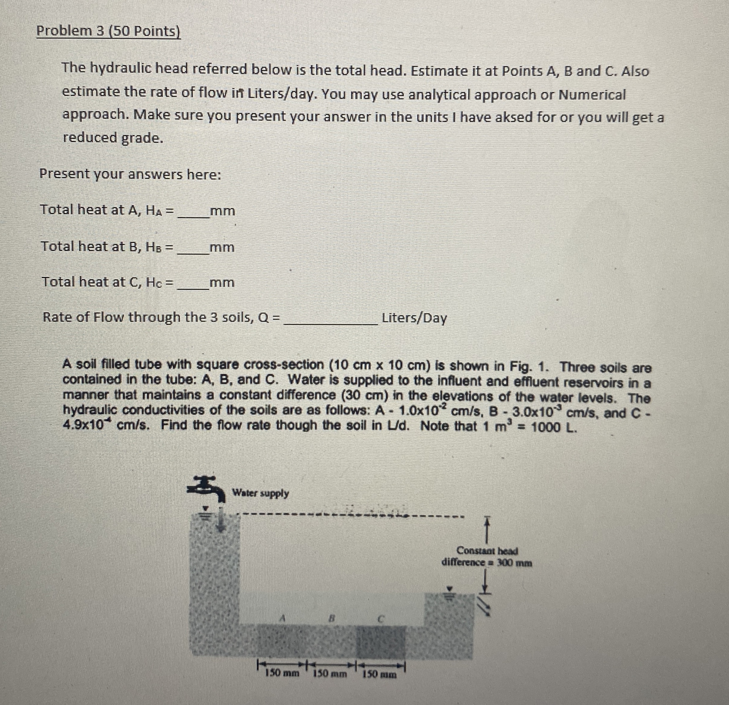 Problem 3 ( 5 0 Points ) The hydraulic head