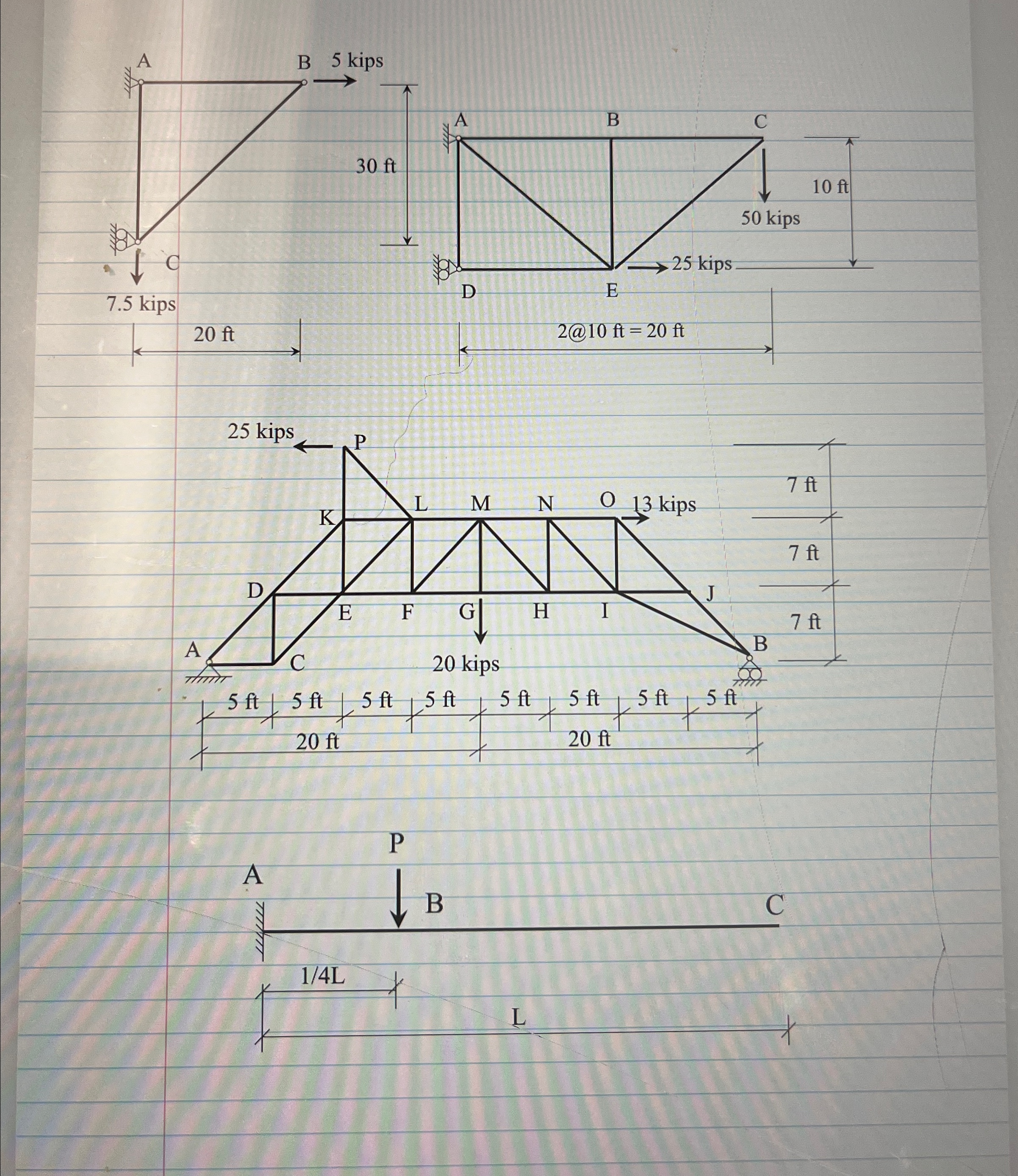For the truss and beam problems given below,