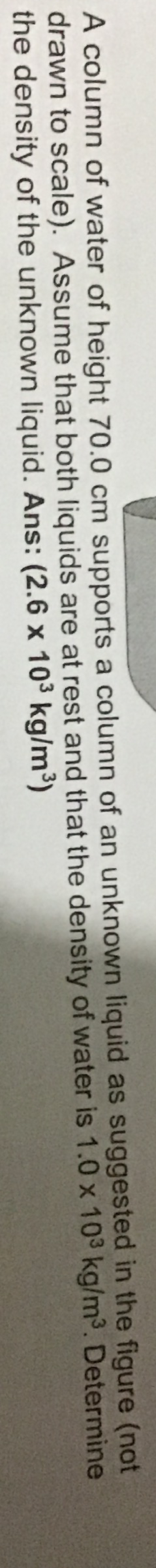 A column of water of height 7 0 . 0 c m supports