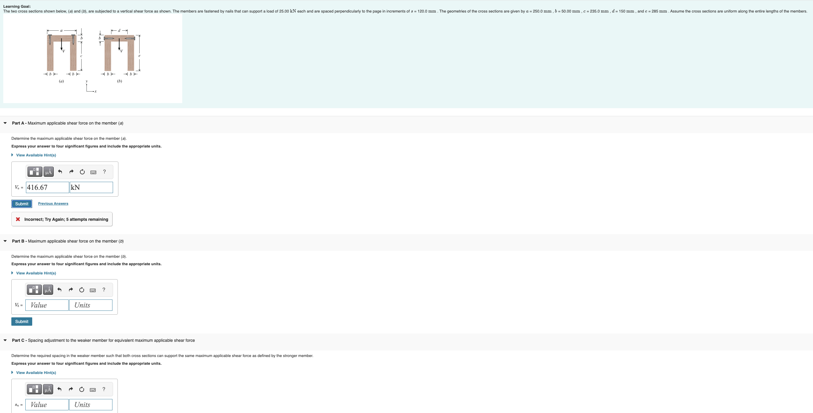 Part A - Maximum applicable shear force on the