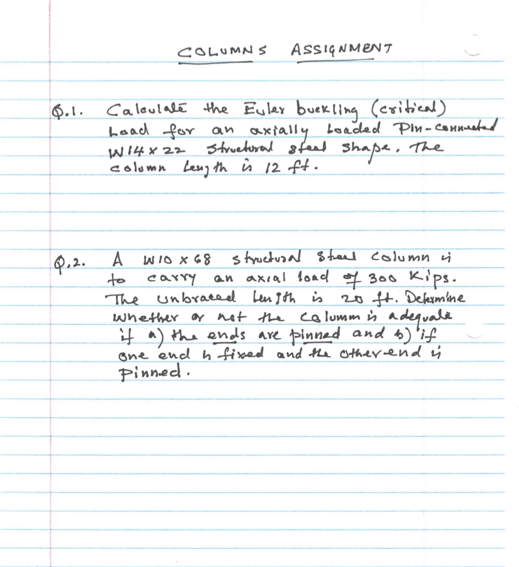 COLUMNS ASSIGNMENT Q . 1 . Calculate the Euler